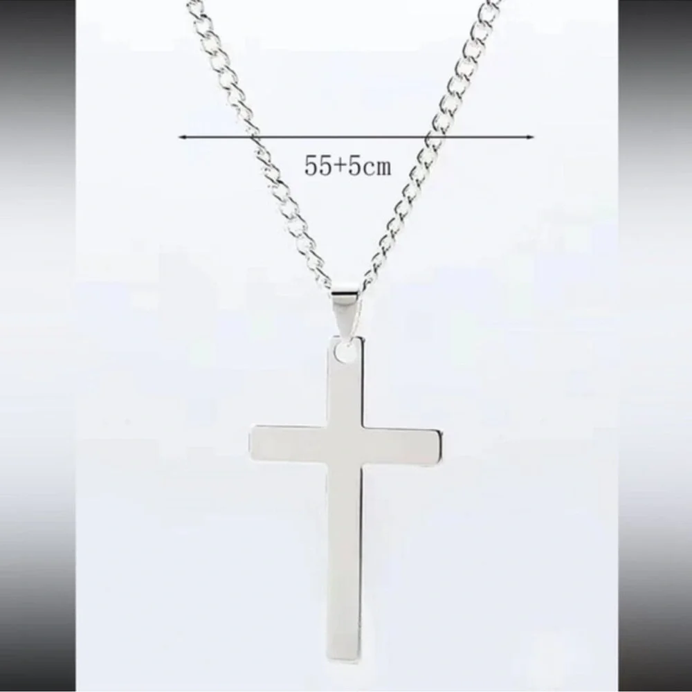 Men Silver Cross Charm Necklace Jewelry Gitt And Party - Picture 3 of 3
